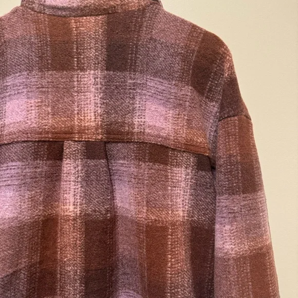 NWT! Lucky Brand Rust and Pink Plaid Brushed Fleece Shacket, Size XL - Picture 11 of 15